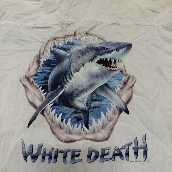 Vintage Shark Death Coast Size XL Cotton Dolphins Ropa De Playa Button READ DESC - Picture 3 of 6